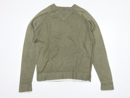 Burton Men’s Green V-Neck Acrylic Pullover Jumper Size L