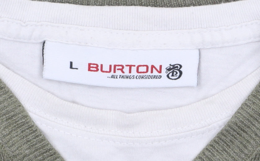 Burton Men’s Green V-Neck Acrylic Pullover Jumper Size L