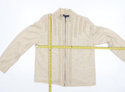 Karen Scott Women’s Beige Cotton Cable-Knit Full Zip Jumper L Petite