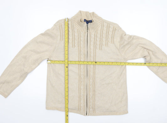 Karen Scott Women’s Beige Cotton Cable-Knit Full Zip Jumper L Petite