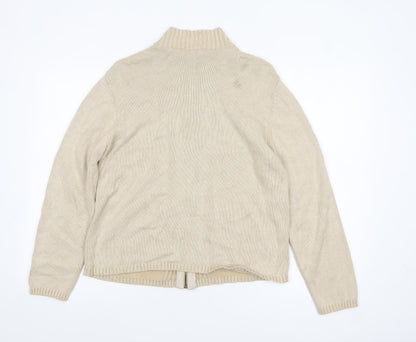Karen Scott Women’s Beige Cotton Cable-Knit Full Zip Jumper L Petite