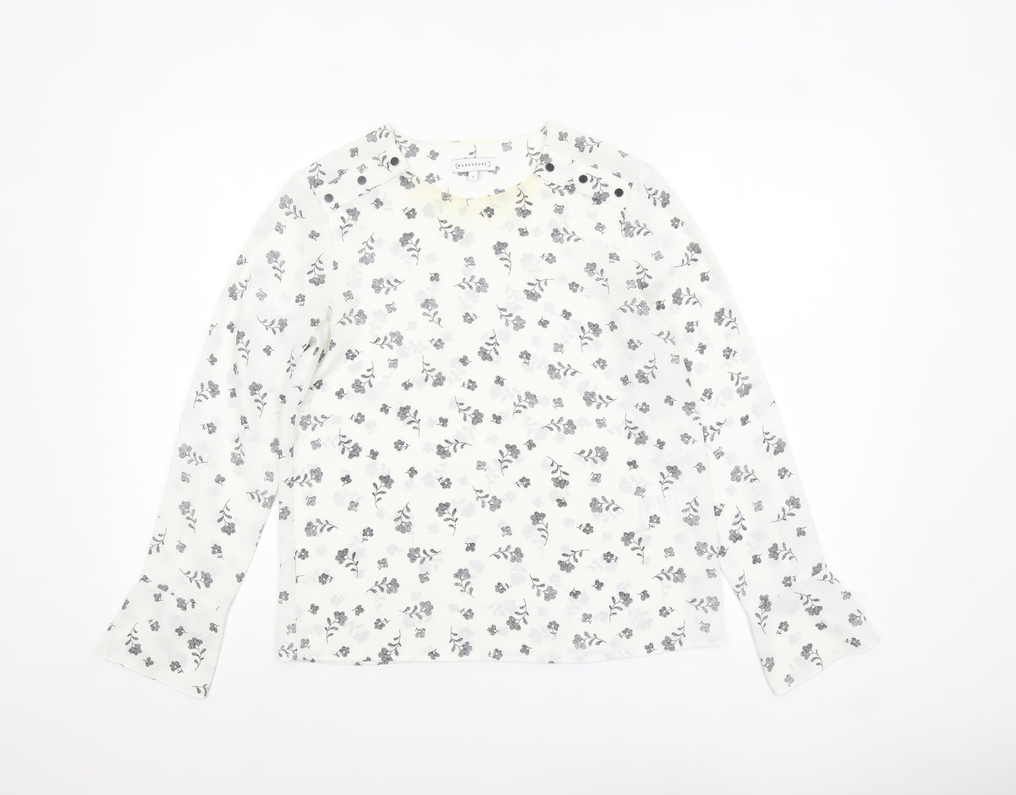 Warehouse Women’s White Floral Long Sleeve Polyester Blouse Size 8