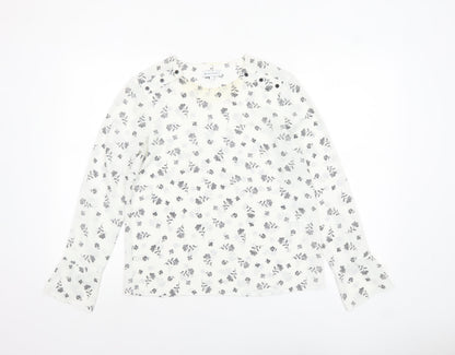 Warehouse Women’s White Floral Long Sleeve Polyester Blouse Size 8