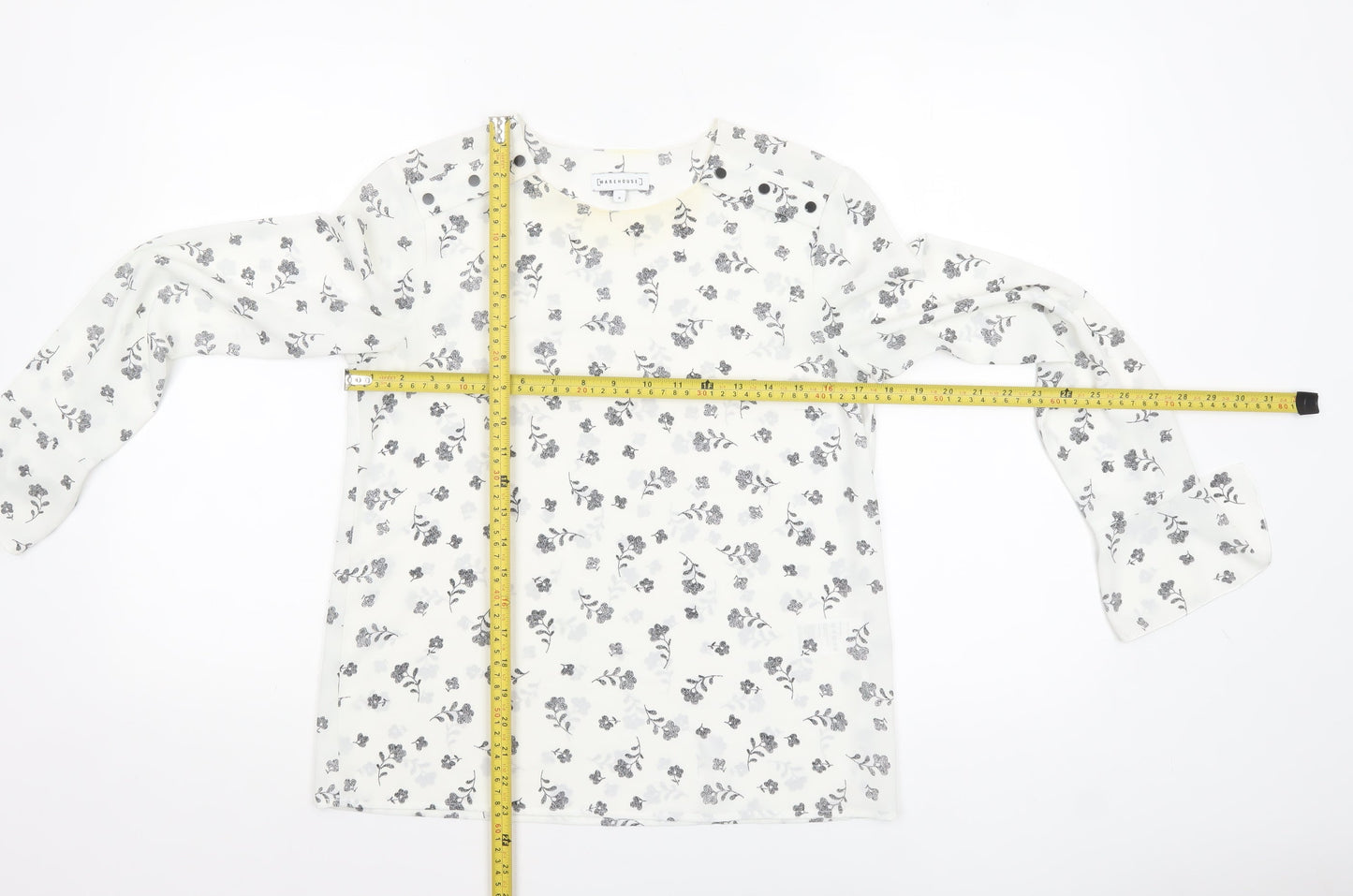 Warehouse Women’s White Floral Long Sleeve Polyester Blouse Size 8