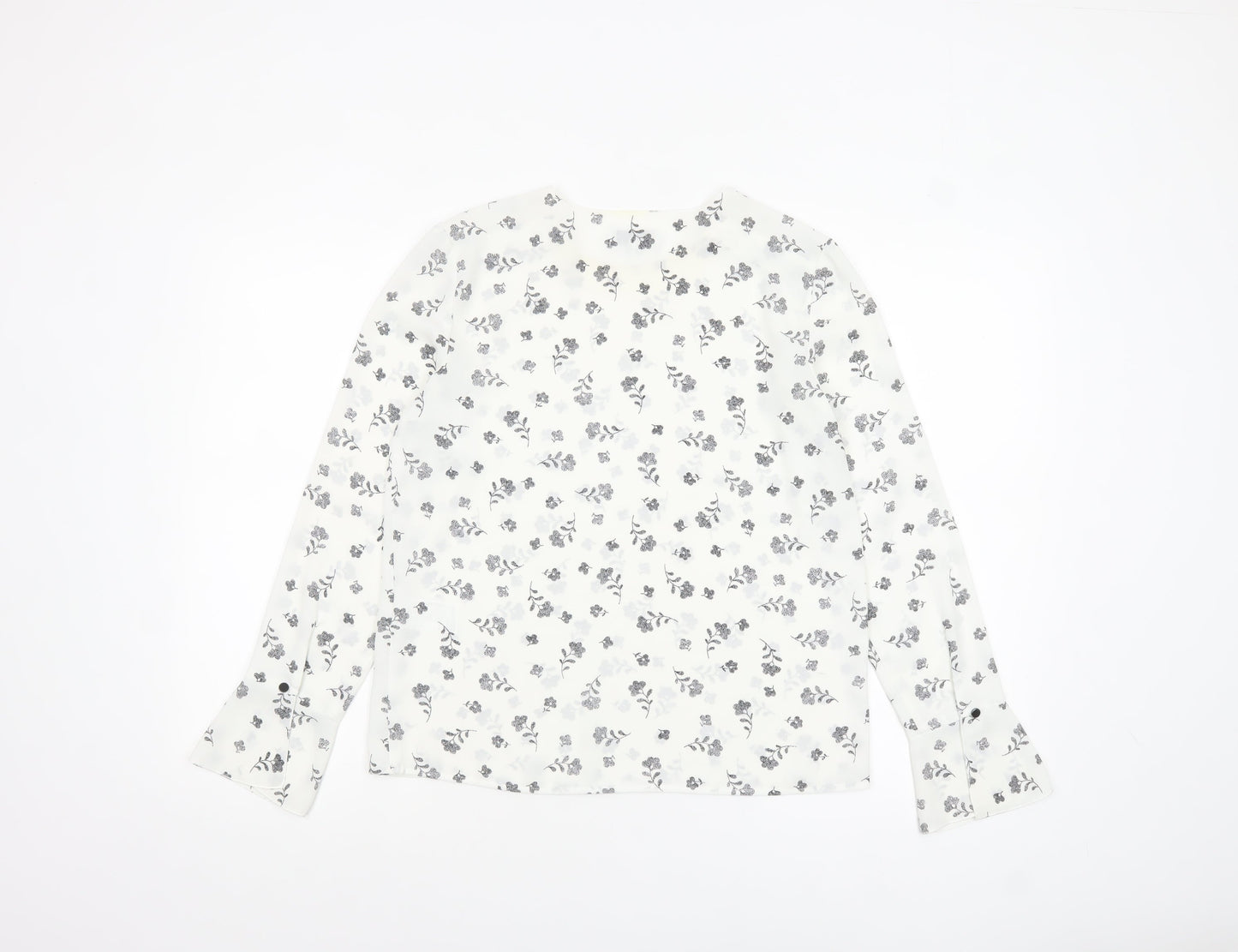 Warehouse Women’s White Floral Long Sleeve Polyester Blouse Size 8