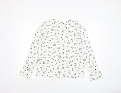 Warehouse Women’s White Floral Long Sleeve Polyester Blouse Size 8