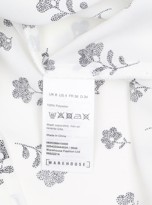 Warehouse Women’s White Floral Long Sleeve Polyester Blouse Size 8