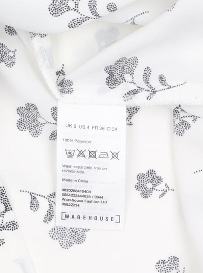 Warehouse Women’s White Floral Long Sleeve Polyester Blouse Size 8