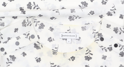 Warehouse Women’s White Floral Long Sleeve Polyester Blouse Size 8