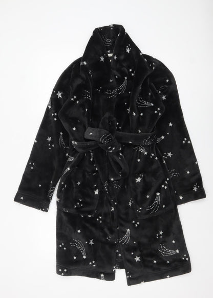 Monsoon Women’s Black Fleece Star Print Belted Winter Robe S