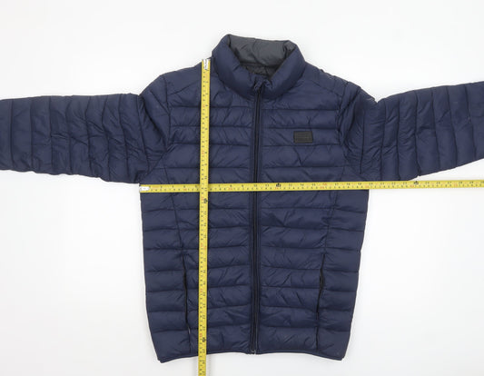 Blend Men's Blue Puffer Jacket Size M Lightweight Nylon Zip Coat
