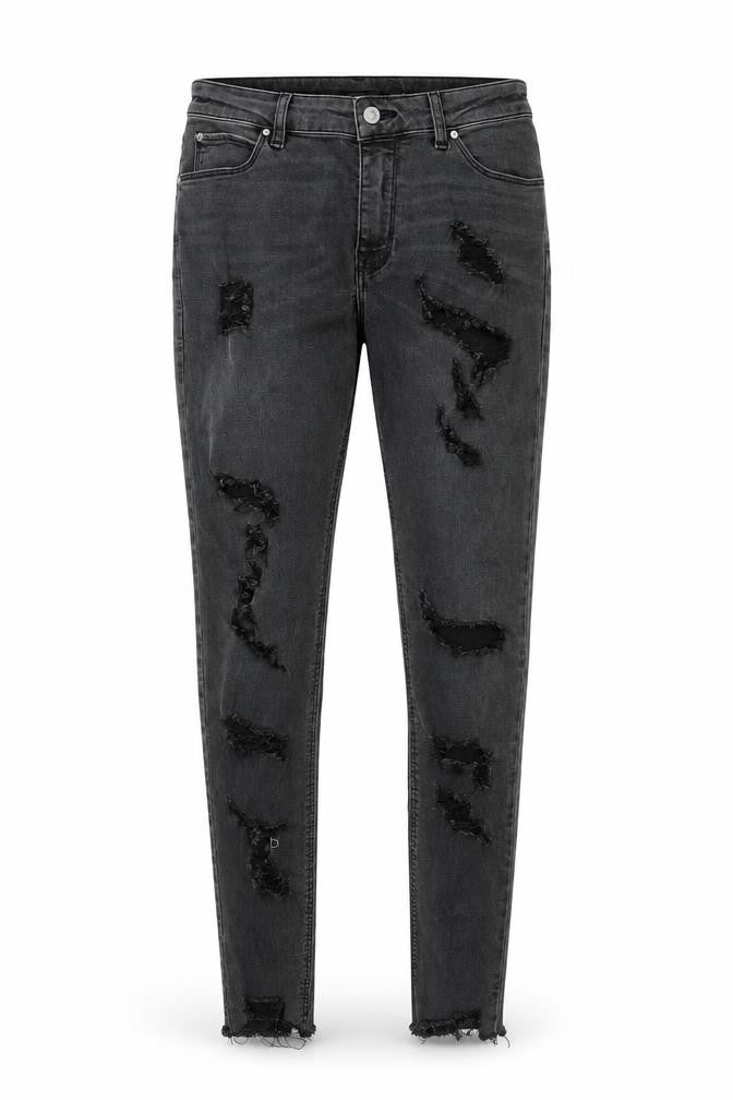 Front view of ASOS Men's Black Distressed Skinny Jeans 32W 32L Slim Fit Denim