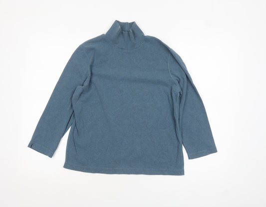 Lands' End Women's Blue Long Sleeve Roll Neck Cotton Top Size S