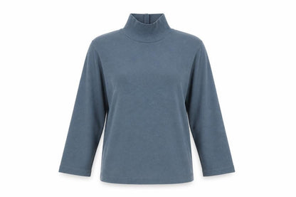 Lands' End Women's Blue Long Sleeve Roll Neck Cotton Top Size S