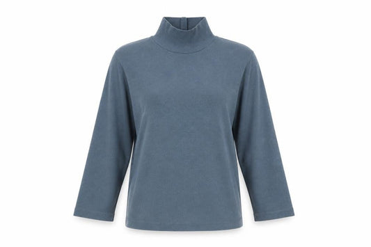 Lands' End Women's Blue Long Sleeve Roll Neck Cotton Top Size S