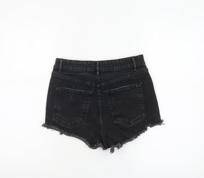 ZARA Women Black Denim Cut-Off High Rise Shorts Size 8