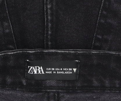 ZARA Women Black Denim Cut-Off High Rise Shorts Size 8
