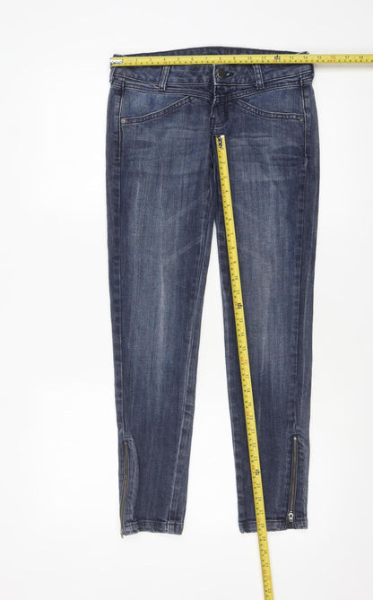 Mango Women Blue Skinny Stretch Denim Jeans Size 6 with Ankle Zip