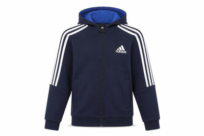 Front view of Adidas boys’ navy blue full zip hoodie 11-12 years cotton blend