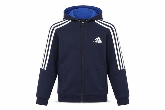Front view of Adidas boys’ navy blue full zip hoodie 11-12 years cotton blend