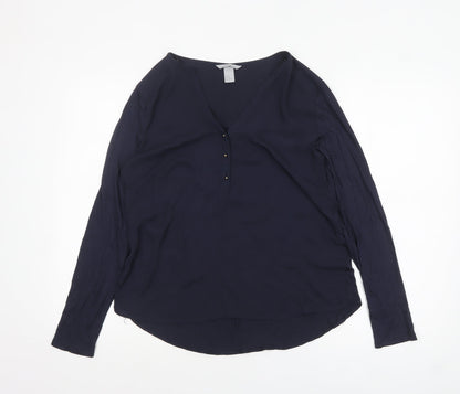 H&M Women's Blue V-Neck Long Sleeve Blouse Size 12