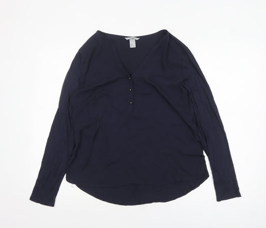 H&M Women's Blue V-Neck Long Sleeve Blouse Size 12