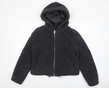 New Look Women Black Short Hooded Fleece Puffer Jacket Size S
