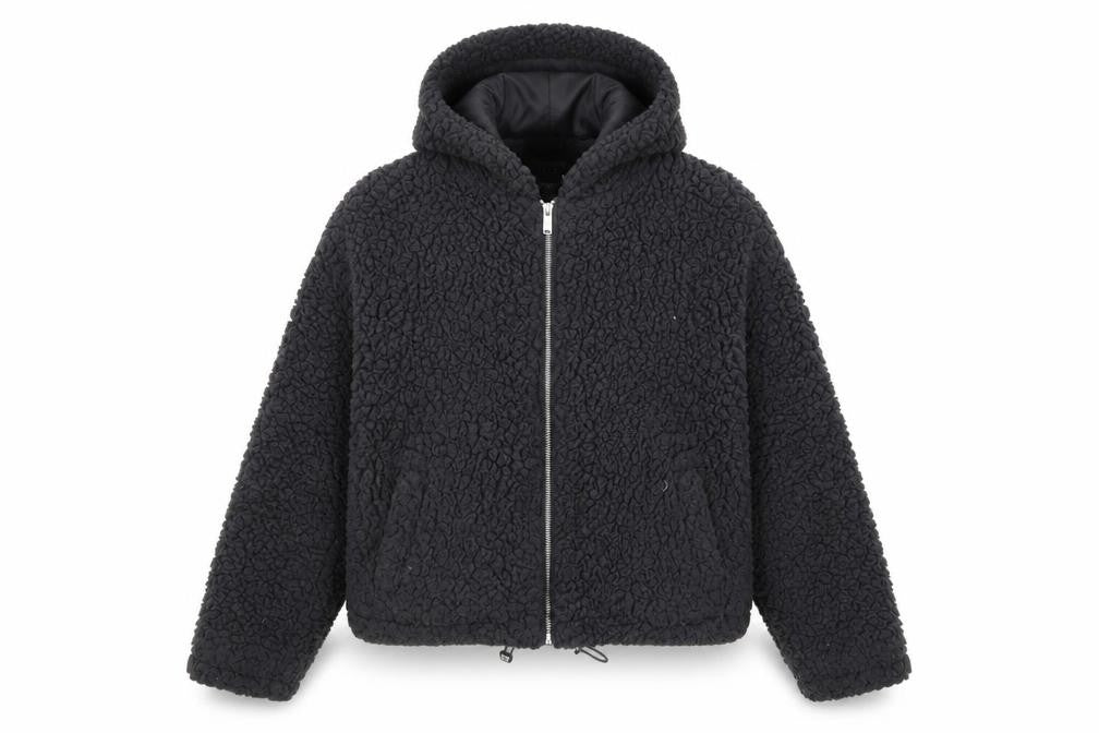 New Look Women Black Short Hooded Fleece Puffer Jacket Size S