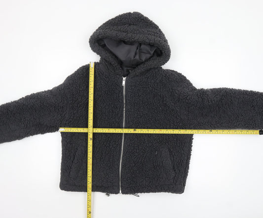 New Look Women Black Short Hooded Fleece Puffer Jacket Size S