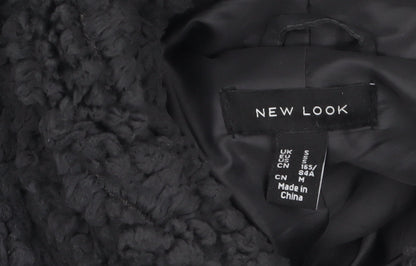 New Look Women Black Short Hooded Fleece Puffer Jacket Size S