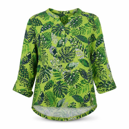TIGI Women’s Green Leaf Print Tunic Blouse Size 10/12