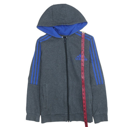 Adidas Boys Grey Blue Full Zip Hoodie 13-14 Years Fleece Lined Sportswear