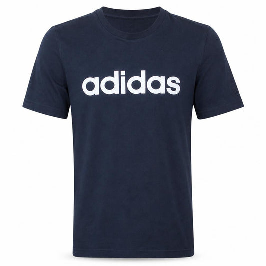 Front view of Adidas Men's Blue Small Logo Graphic Cotton T-Shirt