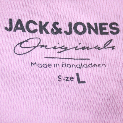 Jack & Jones Men's Pink Graphic Print Crew Neck Cotton T-Shirt Size L