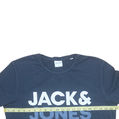 Jack & Jones Men's Blue Logo Graphic Cotton T-Shirt Size M