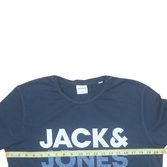 Jack & Jones Men's Blue Logo Graphic Cotton T-Shirt Size M