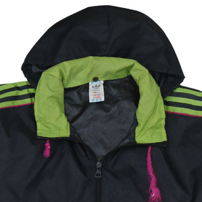 Adidas Womens Black Windbreaker Jacket Size 12 Hooded Retro Sports Style