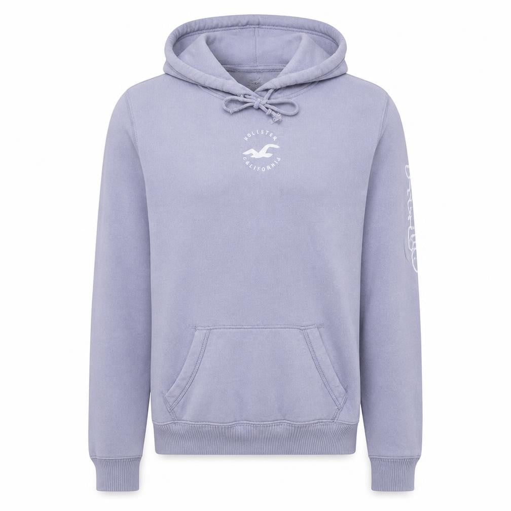 Front view of Hollister unisex purple pullover hoodie fleece l logo classic style