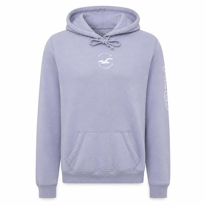 Front view of Hollister unisex purple pullover hoodie fleece l logo classic style
