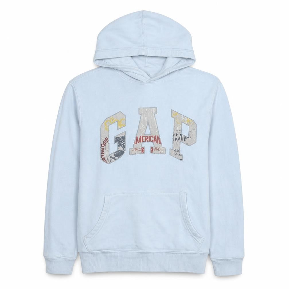 Gap Mens White Pullover Hoodie M Logo Fleece Sweatshirt