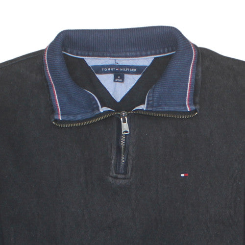 Mens UK Size M Tommy Hilfiger Black 1/2 Zip Sweatshirt