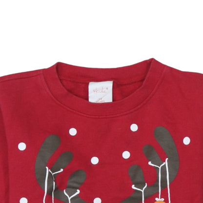 4Kidz Girls Red Reindeer Christmas Pullover Sweatshirt 7-8 Years