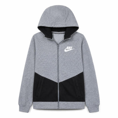 Front view of Nike boys’ grey colourblock full zip fleece hoodie xl 13-15 years