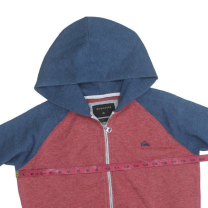 Mens UK Size L Quiksilver Red Blue Full Zip Hoodie