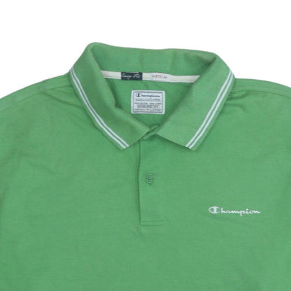 Champion Men's Green Short Sleeve Polo Shirt Medium Cotton