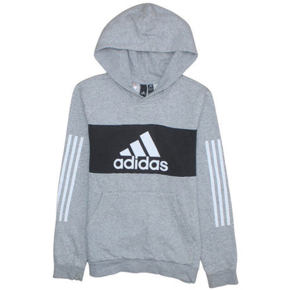 Adidas Boys Grey Pullover Hoodie 13-14 Years Logo Fleece Hooded Sweatshirt