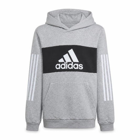 Front view of Adidas boys’ grey pullover hoodie 13-14 years logo fleece hooded sweatshirt