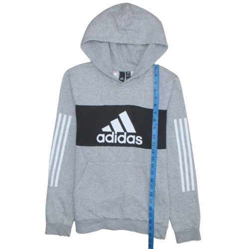 Adidas Boys Grey Pullover Hoodie 13-14 Years Logo Fleece Hooded Sweatshirt