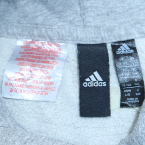 Adidas Boys Grey Pullover Hoodie 13-14 Years Logo Fleece Hooded Sweatshirt