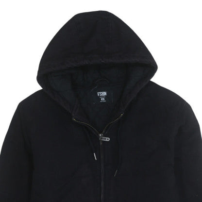 FSBN Men's Black Hooded Bomber Jacket Size M Full Zip Cotton Blend